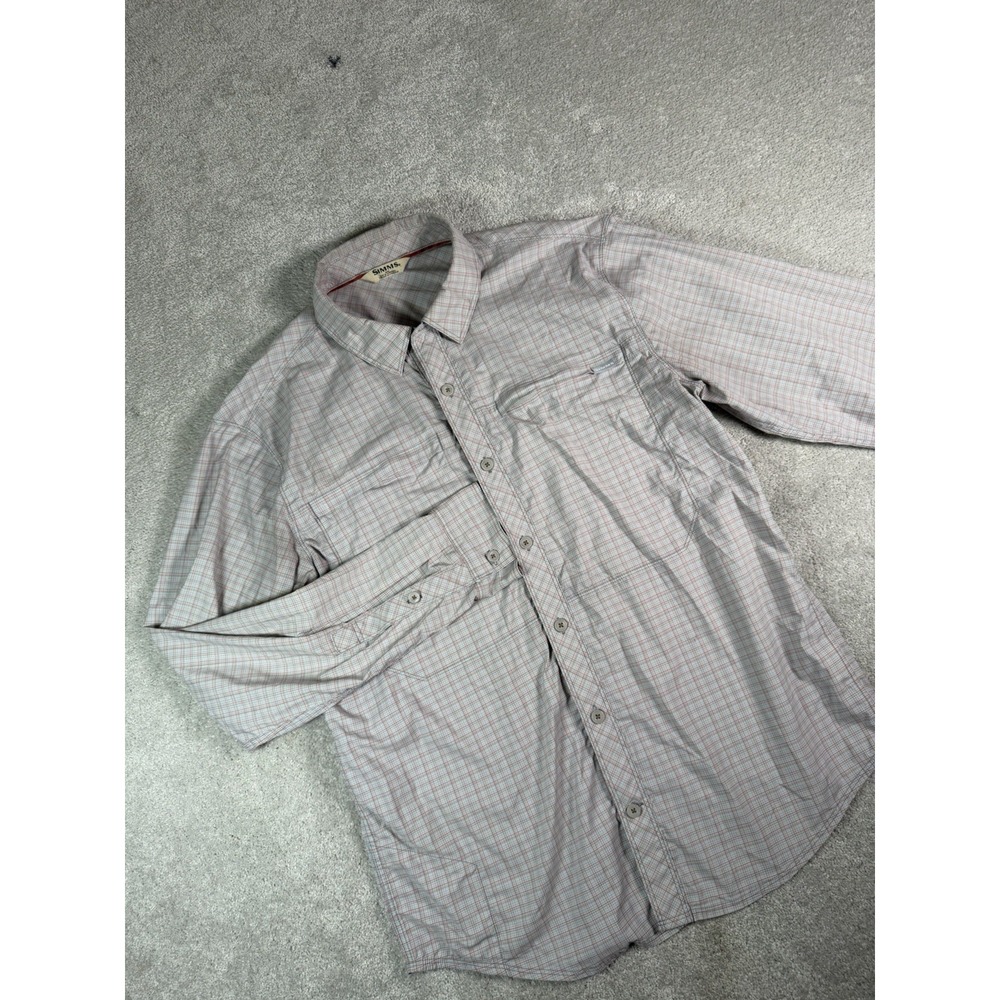 Simms Men's Stone Cold Long Sleeve Button Plaid Fishing Shirt Size M Brrr Nylon